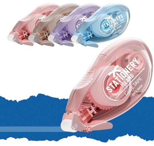 STATIONERY ISLAND Glue Tape Roller, 4 Pack Double Side Tape Dispenser, Scrapbooking Supplies, 6mx8mm Adhesive Glue Roller Tape for Crafting, Cards, Photo, Journal and Scrapbooking