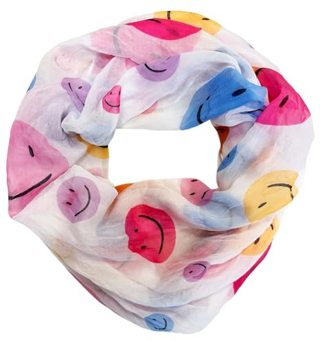 J26 Smiley Loop Écharpe en soie mélangée avec motif imprimé animal Foulard d'été printemps automne Écharpe de transition Soie Smile, Rose orange., 180 x 75 cm