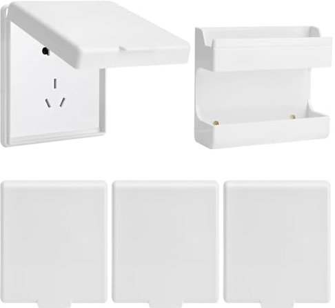 4 Stück Steckdosenschutz Steckdosenabdeckung Weiß & Handyständer, Typ 86 Steckdosen Abdeckung Lichtschalter Abdeckung Steckdose Regenschutz, Steckdosenblende Lichtschalter Schutz für Wand, Bad, Küche