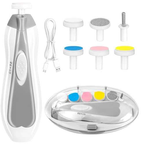 Baby Nail Trimmer Electric, 6 in 1 Rechargeable Baby Nail Clippers Manicure Set Grooming Kit for Toddler Infant or Adults (Grey)