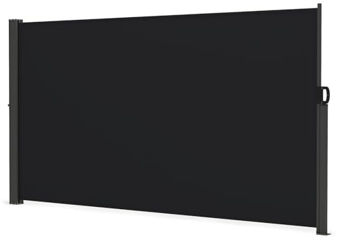 GOPLUS Alu-Seitenmarkise ausziehbar, Blickdicht Garten-Sichtschutz, Windschutz Terrasse mit seitlichem Griff, Seitenrollo für Balkon, Garten, Pool & Hinterhof, Schwarz (300 x 160 cm)
