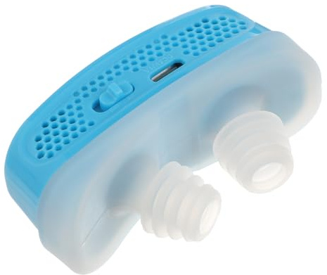 TEHAUX Dispositivo eléctrico antironquidos portátil de silicona azul recargable, filtro automático para mejorar la respiración nasal y reducir ronquidos, solución práctica para dormir mejor
