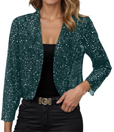Qzeanxy Giacca Oro Donna Elegante - Comodo Corta Frange Leggero Lunga Maglia Casual con Brillantini Giubbino Glitter Top Paillettes Tailleur