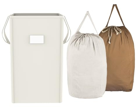 MCleanPin 210L Laundry Hamper Collapsible with 2 Washable Laundry Bags, Dirty Clothes Hamper,Laundry Basket with Handles Foldable Hamper Dorm Laundry Basket for College (Cream White)