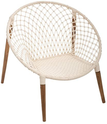 Atmosphera - Sessel Raina mit weißem Geflecht - Baumwolle und Teakholz - Weiß