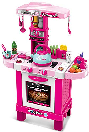 Bakaji Cucina Giocattolo Bambini con Fornello e Bollitore Funzionanti Luci Suoni Forno e 29 Accessori Gioco 87 x 64 x 29 cm (Rosa)