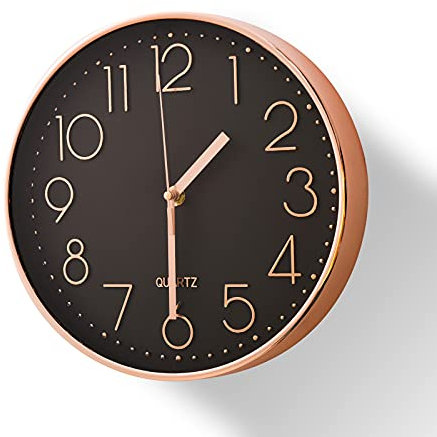 Delgeo Wanduhr Silber, Moderne Dekoration, Ohne Ticken, Für Dekoratives Haus/Büro/Küche (Roségold, 25cm/10'')