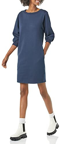 Amazon Essentials Vestido Tipo Sudadera con Cuello Barco Y Manga Blusón De Forro Polar (Disponible En Tallas Grandes) Mujer, Azul Marino, XXL