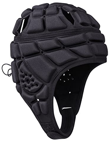 Homeo Rugby Helmet Headguard, Soft Football Helmet, Padded Headgear Flag Headguards Shell for Child Youth Adults, Goalkeeper Soccer Goalie Black, 19-21 inch