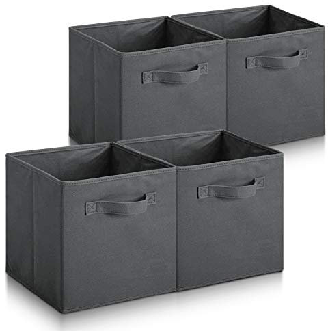 Hibtn Set of 4 Foldable Storage Box, Fabric with Handles Storage Cubes And Cloth Storage Organizer Drawer For Closet And Toys Storage,27 x 27 x 27 cm, Dark Gray