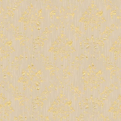 Barock tapet Profhome 306624-GU textiltapet strukturerad med ornament glänsande beige guld 5,33 m2