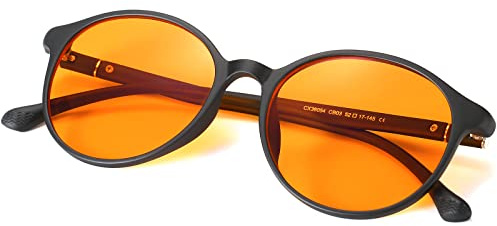 LIKSMU 99.99% Blue Light Blocking Glasses Computer Glasses for Gaming TV Phone Sleeping Glasses Women Men Professional Filter Anti Eyestrain Vintage Round Eyewear Matte Black Frame Orange Amber Lens