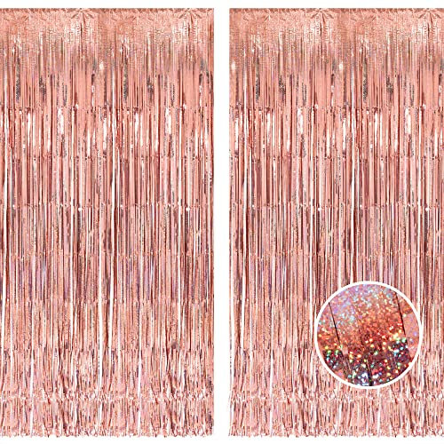 2 Stück Lametta Vorhang Rosegold-BRAVESHINE Folie Fransen Vorhänge 1x2,5m Glitzer Party Vorhang für Geburtstagsdeko Junggesellinnenabschied Frauen Valentinstag Muttertag Verlobung Party Deko