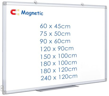 maxtek Whiteboard 60 x 45 cm, Magnetic White Board for Wall, Aluminium Frame WhiteBoard with Pen Tray, Dry Erase Board for Home Office School