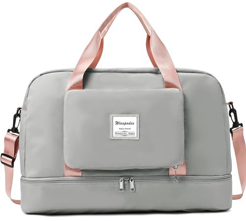 Airlines Untersitz-Kabinentasche, 50 x 32 x 28,5 cm, faltbar, Reisetasche, Handgepäck, Übernachtung, für Damen und Herren (mit Schultergurt), grau, Freizeit, Reisen