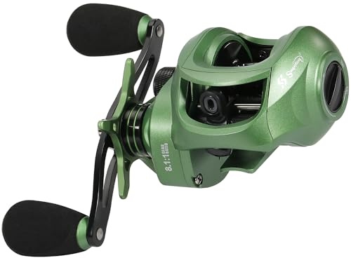 Sougayilang Angelrolle Baitcast, Baitcast-Angelrollen mit 9 + 1BB, magnetisches Bremssystem, grün, rechts