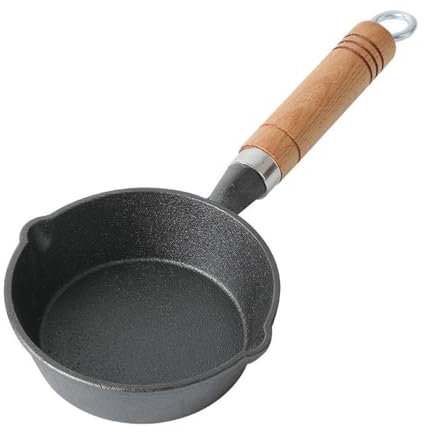 VLRBFDOI Black,5 Inch Cast Iron Skillet, Frying Pan with Drip-Spouts, Camping Indoor and Outdoor Cooking, Grill Safe, Restaurant with Wooden Handle