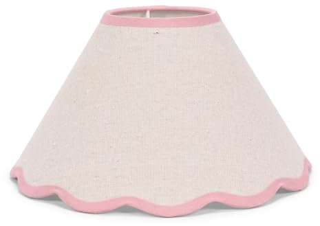 ValueLights | Small Natural Linen Tapered Light Shade with Pink Scallop Trim for Table Lamp | Lamp Shades, Home Décor & Improvement Essential | 275mm Shade Width