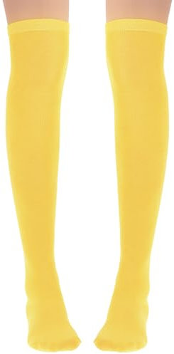 ZEYIYER Overknees Strümpfe Damen Gelb Thigh High Socks, Overknee Strümpfe, Kniestrümpfe, Overknees Socken Damen Gelb Extra Lang 65,5 cm Beinwärmer für Weihnachts-Cosplay