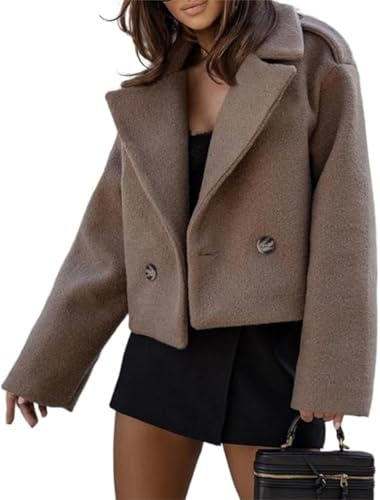 xxxiticat kvinnors ull blandning cropped trench rock höst vinter ärta rock dubbel bröst blazer jackor mode rock, Kaffefärg, S