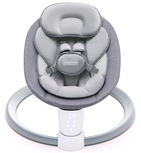 HARPPA Babywippe, Babyschaukel für Kinder bis 9 kg, Elektrische Babywippe mit Fernbedienung & Kabelloser Musikfunktion, 3 Timer-Modi, 5-Punkt-Sicherheitsgurt, mit 10 voreingestellte Melodien