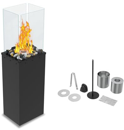 YRHome Bioethanol Kamin Standkamin Bio-Ethanol Stand-Kamin Freistehender Bioethanolkamin Terrassenkamin Verstellbarer Flamme Für Out & Indoor Quadrat 80x24,5x20cm Mit V-förmiger Klemmhaken