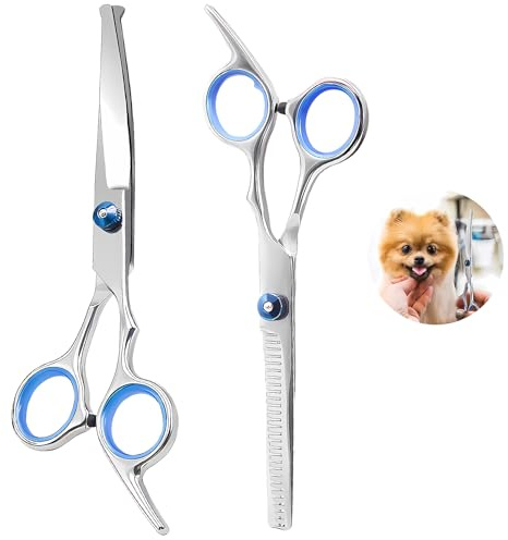 2 pcs Ciseaux de toilettage pour animaux de compagnie, courbes, bout rond de sécurité, ciseaux en acier inoxydable pour le toilettage des chiens chats