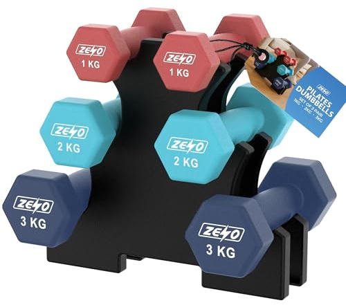 ZENO Dumbbells Set | Dumbbells Set Women | Sweat Resistant Weights for Women with Storage Stand | Vinyl Coated for Ultimate Grip | Weights for Pilates & Home Workouts | Includes 1KG, 2KG, 3KG | Ocean