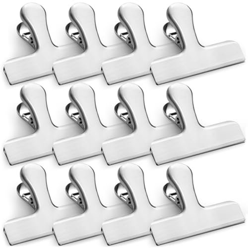 Cozy Inviting 12 Pièces Pince Metallique, 78mm Pince Sachet Acier Inoxydable Clips Métallique Argenté, Clips De Fixation Pinces Pour Emballages Alimentaires, Papier, Bureau, Cuisine