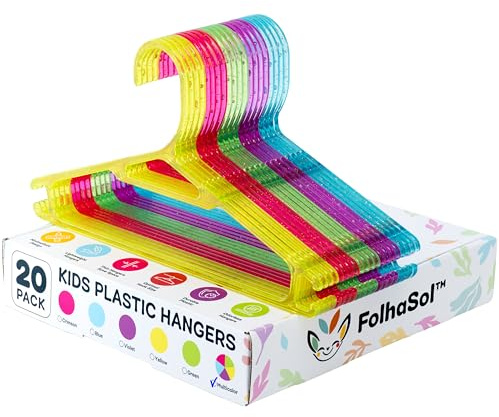 FolhaSol Kids Plastic Hangers (20 Pack, Multicolor), 11.4 Inch Colored Translucent Hangers for Baby/Toddler Clothing (Girls and Boys Aged 2 to 6)