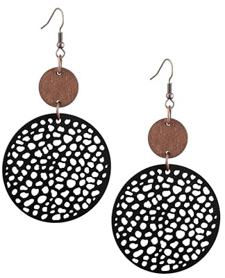 Hanary Bohemian Cut-Out Wood Leather Dangle Drop Earrings, Vintage Summer Chic Jewelry Gift for Women