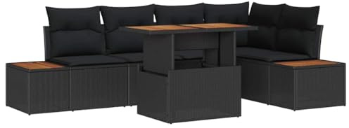 vidaXL Trädgårdsoffset 6 st Svart Poly rattan