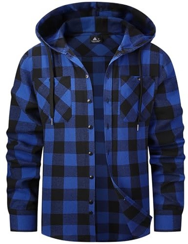 SwissWell Camisa Cuadros Hombre con Capucha Camisa Franela Manga Larga para Hombre con Casual Leñador Azul XXL