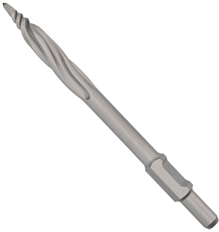 WERHE Cincel puntiagudo autoafilable 410 mm HEX30 – para martillo demoledor – trabajo puntual en hormigón/piedra/ladrillo – forma espiral expulsa polvo, menos atascos