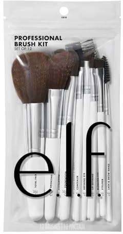 e.l.f. Professional Set of 12 Makeup Brushes, Pro-Worthy Makeup Brushes for a Flawless Full-Face Application, Vegan & Cruelty-Free