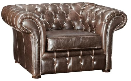Vente-unique - Poltrona Chesterfield CLOTARE 100% pelle invecchiata