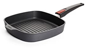 Woll – Diamond Lite Grillpfanne 24×24 cm viereckig mit Rillen & abnehmbarem Stiel – Antihaftpfanne aus Aluminiumguss, backofenfest, geeignet für Ceran, Gas, Elektro & Halogen – Grillpfanne