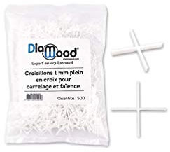 Diamwood 500 Croisillons 1 mm Plein en Croix pour Carrelage et Faïence - 500 pcs - 26 mm Longueur, 1 mm Épaisseur, 3 mm Hauteur - Plastique - Résistant et Simple à poser