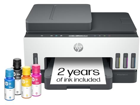 HP Smart Tank 7301 Wireless All-in-One Ink Tank Printer, Scanner, Copier with 2 Years of Ink Included, Best-for-Home Office, Cartridge-Free Refillable, AI-Enabled (28B70A)