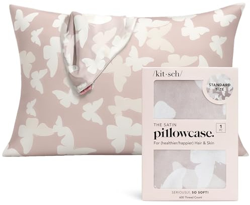 Kitsch Satin Pillowcase for Hair & Skin - Softer Than Silk Pillow Cases, Cooling Satin Pillow Case, Wrinkle-Free, Machine Washable, Pillow Cases Standard Size 48x66 cm - Champagne Butterfly