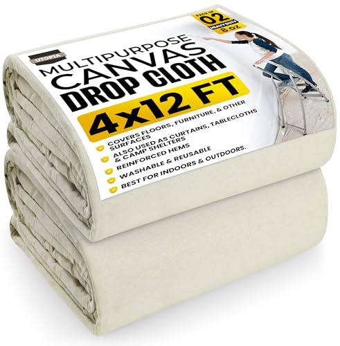 Utopia Home Drop Cloth per pittura (1,2 x 3,7 m, 2 pezzi) Tessuto di tela lavabile e riutilizzabile per mobili e pavimenti Protezione altamente assorbente - Duck Dropcloth per uso esterno e interno