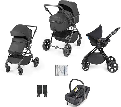 Ickle Bubba Comet Travel System with Astral (Black) | Suitable from Birth to 22kg (Approx. 4 Years), Convertible Pram Seat Unit, UPF 50+ Hood, Apron, and Raincover