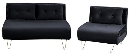Beliani Conjunto de Sala de Estar 3 plazas de Terciopelo Negro Dorado Cojines Vestfold