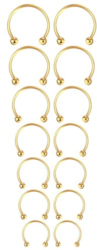 Yolev 14 Stück Hufeisen Piercing Gold 6/7/8/9/10/12/14 mm Hufeisen Nasenring Creolen Set aus Chirurgischem Stahl Piercings Schmuck Hufeisen Ring Ohrringe Augenbrauen Ohrringe Septum Piercing Gold