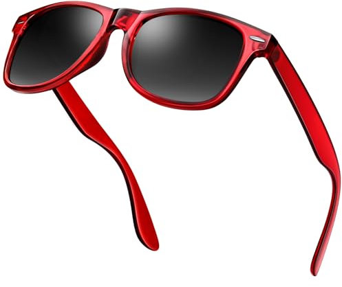 KANASTAL Red Sunglasses Womens Polarised Mens Square Burgundy Classic Fashion Vintage Retro UV400 Protection Summer - Red Frame Black Lens