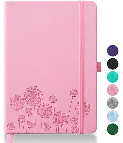 Qefuna Notebook-Tagebuch für Frauen, Notizbuch A5 Leder Journaling Notebooks für die Arbeit, 200 Seiten Reisetagebuch für Frauen Männer mit Stifthalter und Farbband, 5.78×8.34(Rosa)