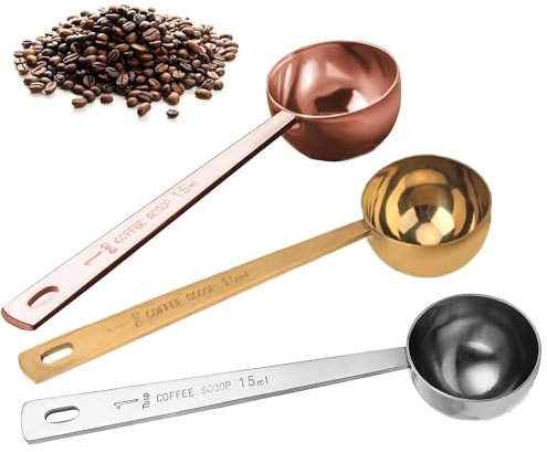 3 Pezzi Cucchiai Dosatori per Caffè, 15ml Misurino Proteine Misurino Dosatore Misurino Pressa Caffe in Acciaio Inox Cucchiai Dosatori Caffè Manico Lungo per Misurazione Latte Polvere Caffè e Chicchi