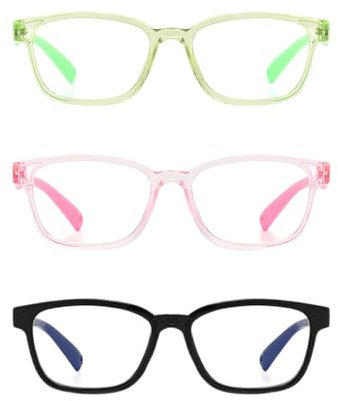DHSBGWSX 3 Stück Kinderbrille, Anti-Blaulicht-Brille, modische Kinderbrille, Anti-Augenermüdungsbrille, Strahlenschutzbrille zum Lernen oder Spielen (Rosa, Grün, Schwarz)