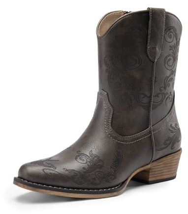 DREAM PAIRS Bottes Femme Western Cowboy Courtes Bout Carré Confortables Mode,Size 40.5,Gris,SDAB2407W