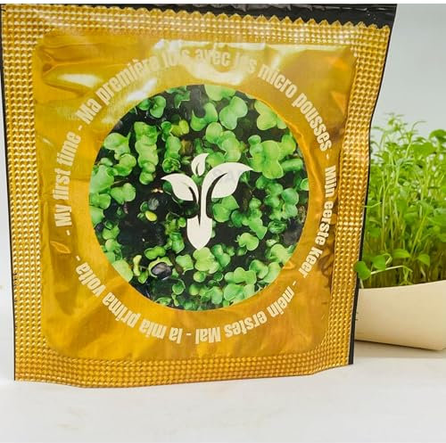 Kit de micro pousses Ma première fois avec graines bio de cresson, roquette, alfalfa. Idée de cadeau original et bon pour la santé. Kit prêt à pousser, culture de micropousses